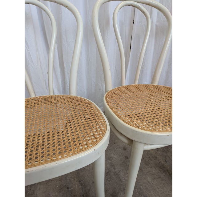 1970s Vintage White Wood Dining Chairs with Cane Seats, 1970s, Set of 4 For Sale - Image 5 of 18