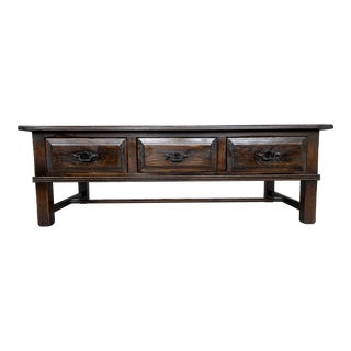 Vintage French Oak Coffee or Cocktail Table With Three Drawers For Sale