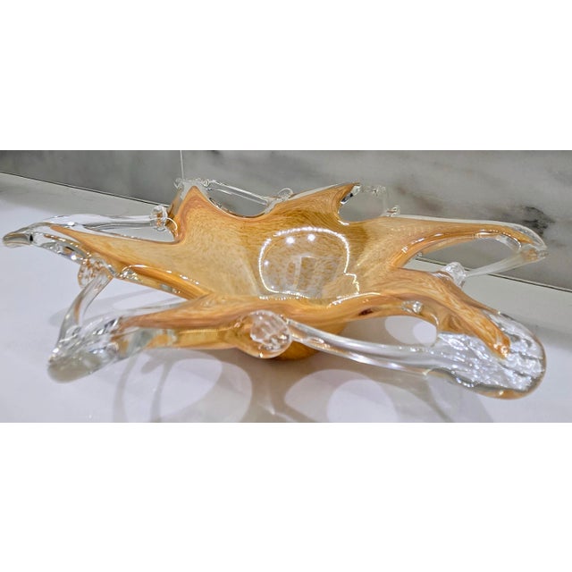 Mid-Century Modern Vintage Italian Murano Amber & Clear Starburst Glass Centerpiece Bowl For Sale - Image 3 of 9