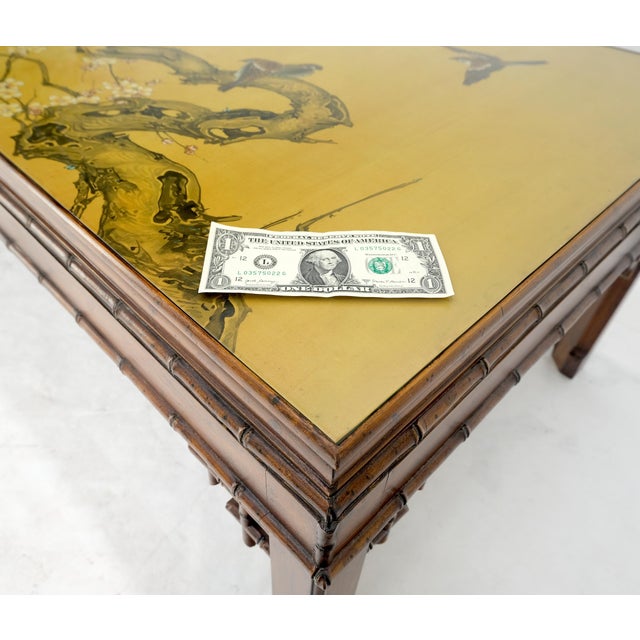 Yellow Faux Bamboo Glass Protected Painted Top Asian Style Rectangle Coffee Table For Sale - Image 8 of 12