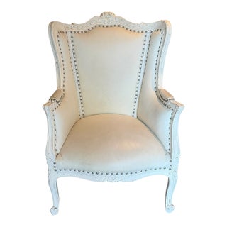 Antique Louis XV Style White Leather Bergere Chair - 1 of 2 For Sale