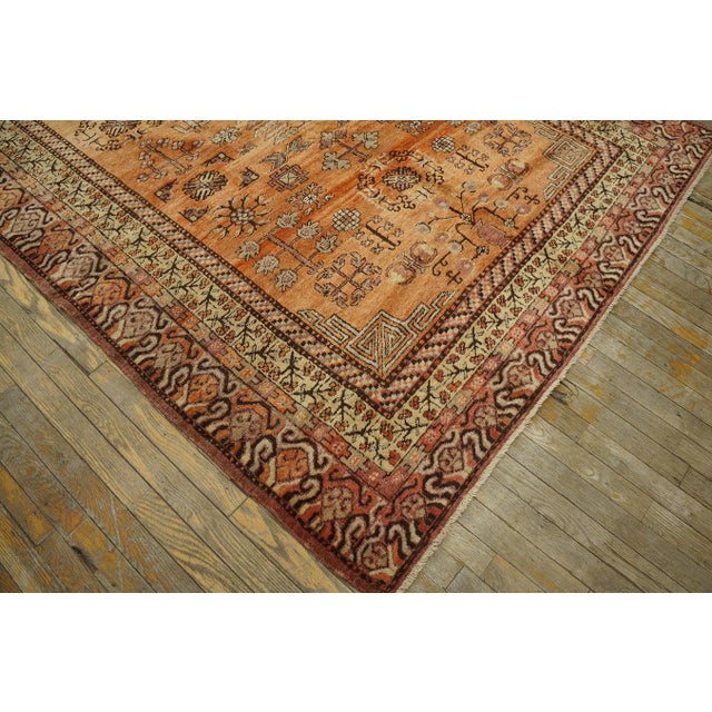 1900s Salmon Medallion Antique Chinese Khotan Rug 5'8" X 11'4" Handknotted Wool Carpet For Sale - Image 4 of 6