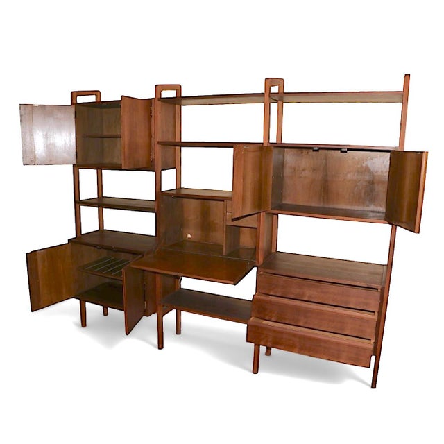 Wood Freestanding Mid Century Danish Modern Style Wall Unit C. 1950/60's For Sale - Image 7 of 18