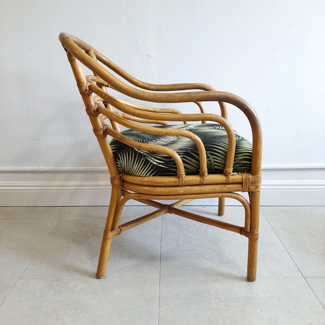 Vintage Brown Jordan Bent Rattan Armchairs With Tropical Palm Frond