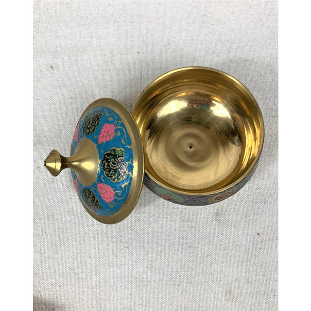 Islamic Vintage Painted Brass Container For Sale - Image 3 of 7