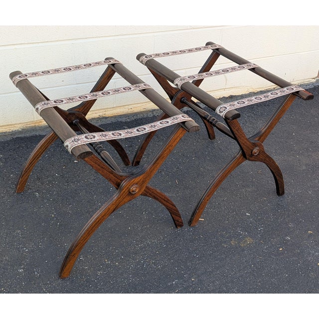 Vintage wooden folding luggage rack. Pretty traditional style base with Tan and brown straps. Can also be used as a tray...