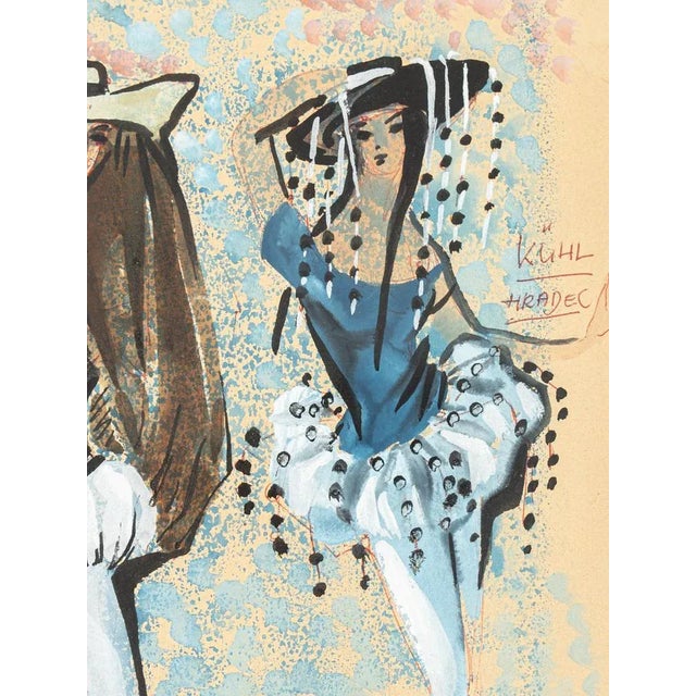 1950s Figurine, State Opera Munich, Gouache on Paper, Framed For Sale - Image 5 of 12
