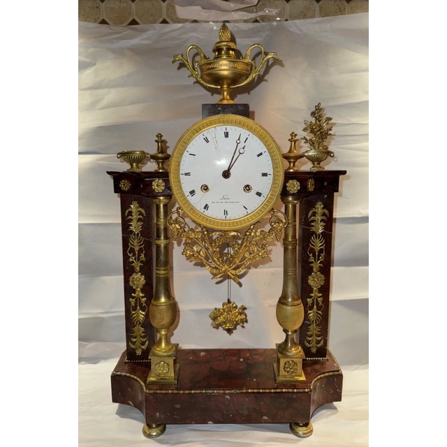 Metal Early 19th Century French Bronze & Red Marble Portico Mantel Clock by Lucin a Paris For Sale - Image 7 of 12