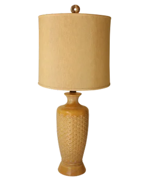 Crosshatch Mid-Century Ceramic Table Lamp With Mottled Glaze