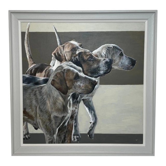 British Hunting Large Farmed Oil Painting Title "Berkeley Goblin” Pack of Foxhounds, Berkeley Hunt by Vicky Palmer For Sale