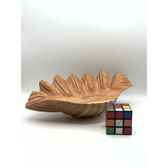 Wood Hand Carved Wood Shell Bowl, Coastal Organic Decorative Catchall For Sale - Image 7 of 7