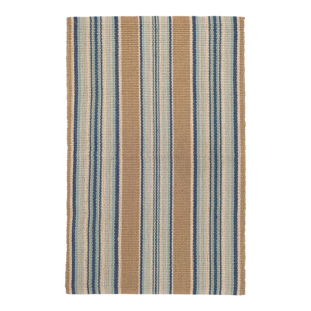 Dash & Albert by Annie Selke Blue Heron Stripe Woven Cotton Rug, 7' 6" x 9' 6" For Sale