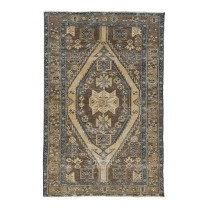 Vintage Persian Distressed Brown Wool Rug With Allover Designed