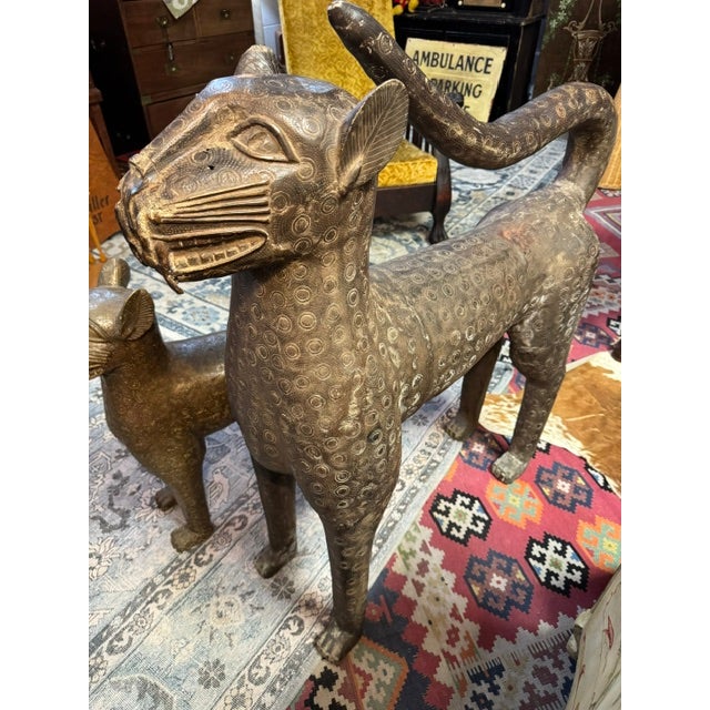 Antique Pair of Bronze Royal Leopard Sculptures From Benin For Sale In Pittsburgh - Image 6 of 18