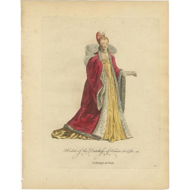 European School, Duke and Duchess of Venice Costume, 1581, Engraving, Set of 2 For Sale - Image 4 of 11