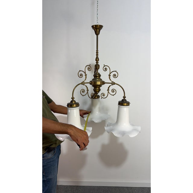 Three-Light Liberty Style Pendant Light in Opal Glass, 1960 For Sale - Image 4 of 18