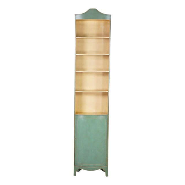 Vintage Petite Green Bowfront Country Farmhouse Bookcase Display Cabinet Chic For Sale