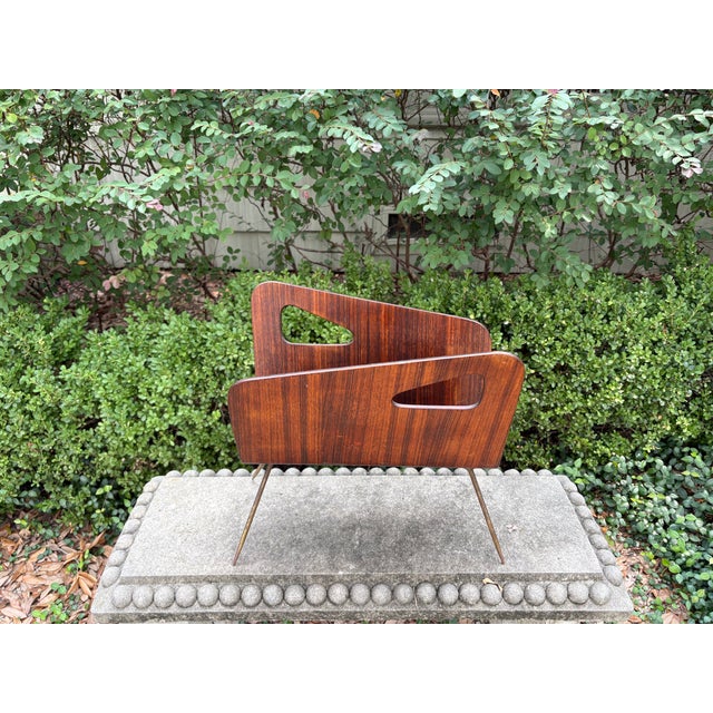 1960s Brass and Walnut Italian Magazine Rack For Sale - Image 9 of 9