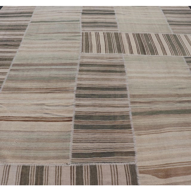 Early 20th Century Large Vintage Turkish Paneled Kilim Rug With Earthy Tones and Striped Design 12' X 15'2 For Sale - Image 5 of 10