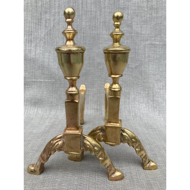 Early 20th Century Small Pair of Vintage Brass Andirons For Sale - Image 5 of 12