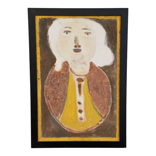 Vintage Jimmy Lee Sudduth Folk Art Portrait Painting on Canvas For Sale