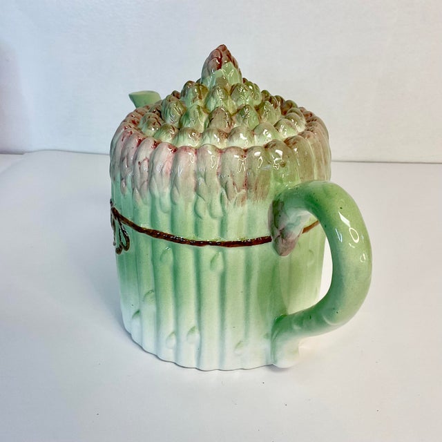 Hollywood Regency 1970s Vintage Boho Chic Hollywood Regency Trompe L’Oeil Asparagus Tea Pot. For Sale - Image 3 of 9