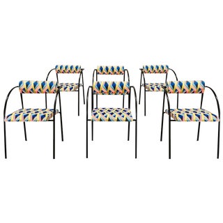Armchairs Mod. Vienna in Velvet Fabric and Geometric Pattern by Rodney Kinsman for Bieffeplast, Set of 6 For Sale