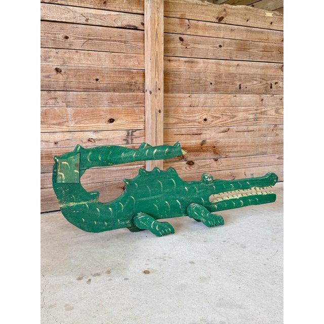 1980s Monumental Vintage Folk Art Florida Alligator Wood Sculpture For Sale - Image 5 of 12