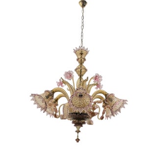 Venetian Pink Amber Murano Glass Chandelier, 1960s For Sale