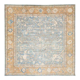 Contemporary Geometric Turkish-Inspired Wool Rug in Soft Blue and Beige 12x12 For Sale