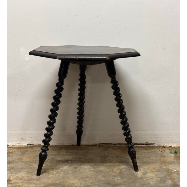 Wood Antique English Ebonized Tripod Table With Inlay Detail For Sale - Image 7 of 8