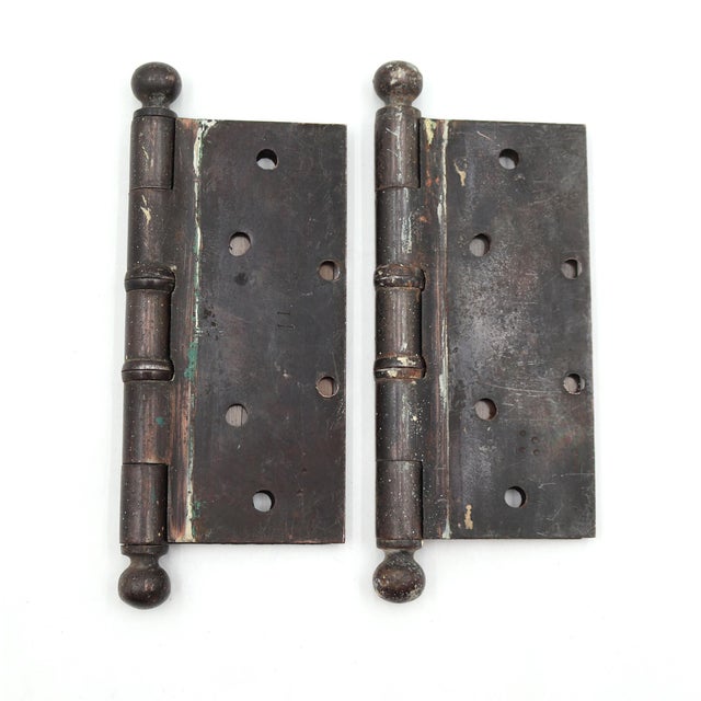 Pair of Vintage 5.25 X 6 In. Brushed Steel Door Hinges For Sale - Image 4 of 4