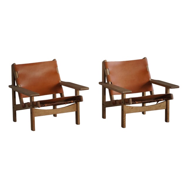 Danish Modern Hunting Chairs in Oak and Leather attributed to Kurt Østervig, 1960s, Set of 2 For Sale
