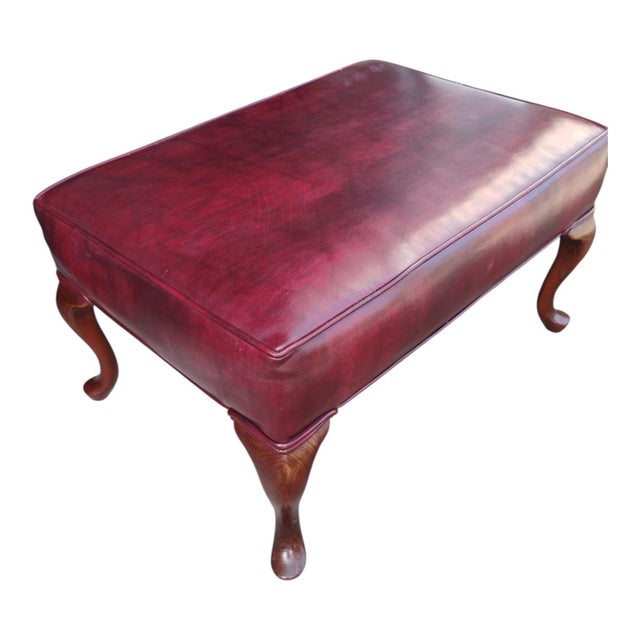 1970s Vintage English Georgian-Style Wingback Oxblood Upholstery Lounge Chair & Matching Ottoman For Sale - Image 5 of 10