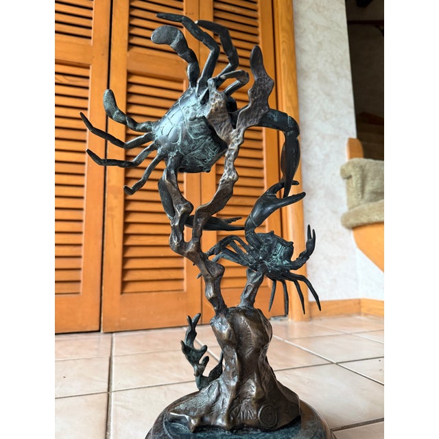 2010s San Pacific International Table Top Brass & Marble Fighting Blue Crab Sculpture For Sale - Image 5 of 11