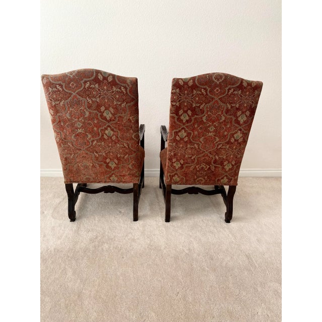 Baroque Vintage French Louis XIV Style Throne Carved Open Armchairs Upholstered Seat and Back Excellent Condition For Sale - Image 3 of 17