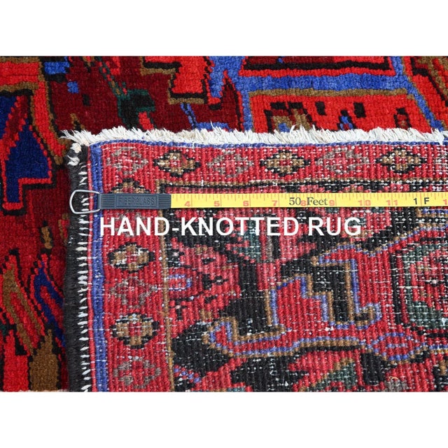 1960 9'10"x12'6" Sceptre Red Pure Wool Vintage Persian Heriz Hand Knotted Clean Rug For Sale - Image 4 of 12