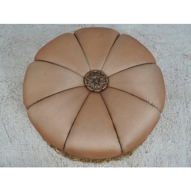 Traditional Marge Carson Large Round Upholstered ‘Puff’ Ottoman For Sale - Image 3 of 13