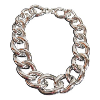 Vintage Givenchy Silver Tone Chunky Chain Necklace For Sale