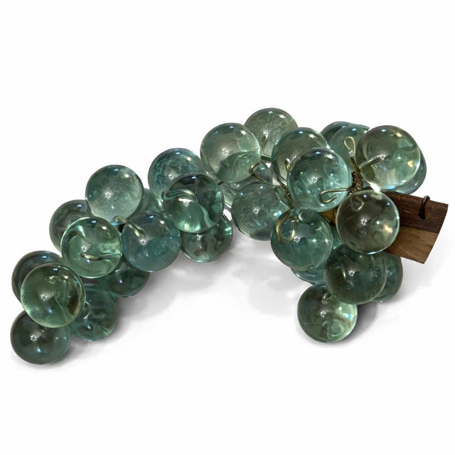 Plastic Vintage Mid-Century Aqua Lucite Grape Cluster on Carved Wooden Stem For Sale - Image 7 of 7