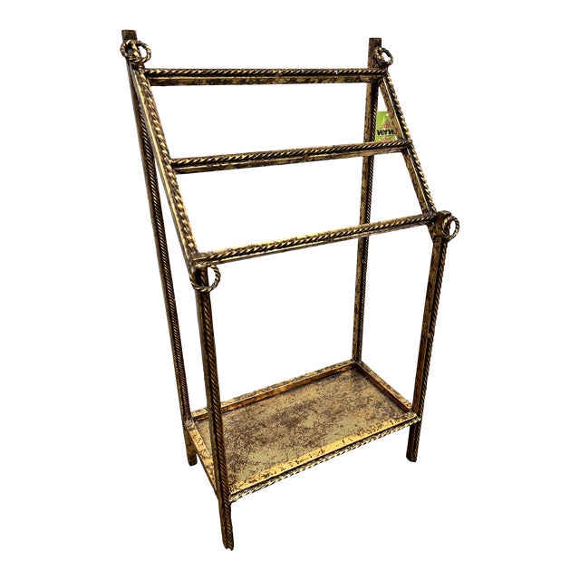 Hollywood Regency Gold Gilt Iron Towel Rack For Sale