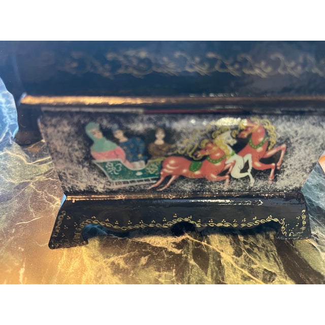 1930s Vintage Palekh Lacquer Miniature "Troika" 3 - Tower Jewelry Box For Sale - Image 5 of 9