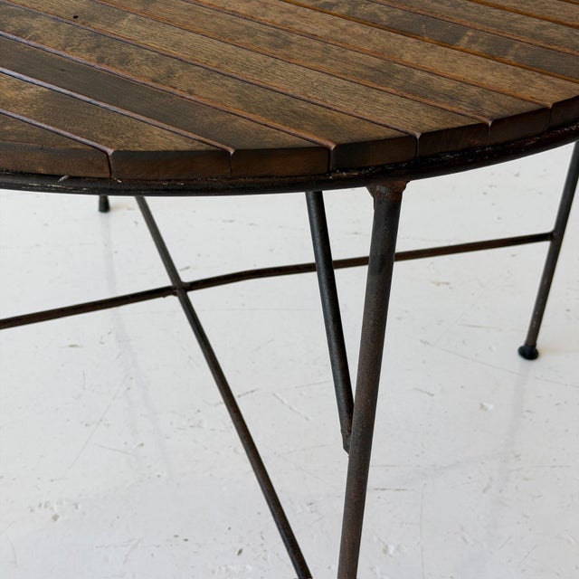 Arthur Umanoff 1950s Iron/Wood Slat Circle Dining Table Attributed to Arthur Umanoff For Sale - Image 4 of 7