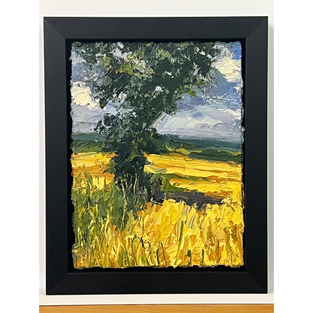 Impasto Oil Painting of Oak Tree in Yellow Corn Field in the English Countryside by British Landscape Artist, Colin...
