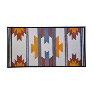 Late 20th Century Native Pecos Southwestern Navajo Geometric Textile Tribal Rug Oil Painting 42" For Sale