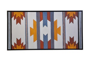 Late 20th Century Native Pecos Southwestern Navajo Geometric Textile Tribal Rug Oil Painting 42"