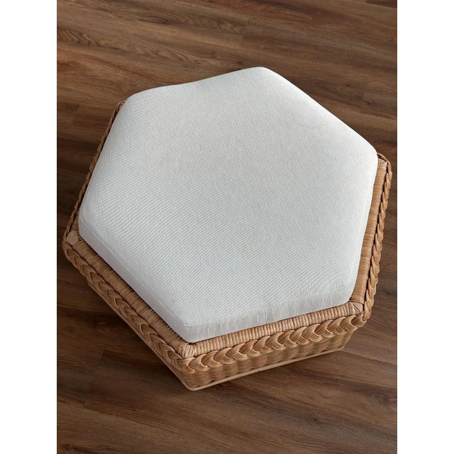 Vintage Brown Jordan Braided Wicker Hexagonal Ottoman For Sale - Image 9 of 12