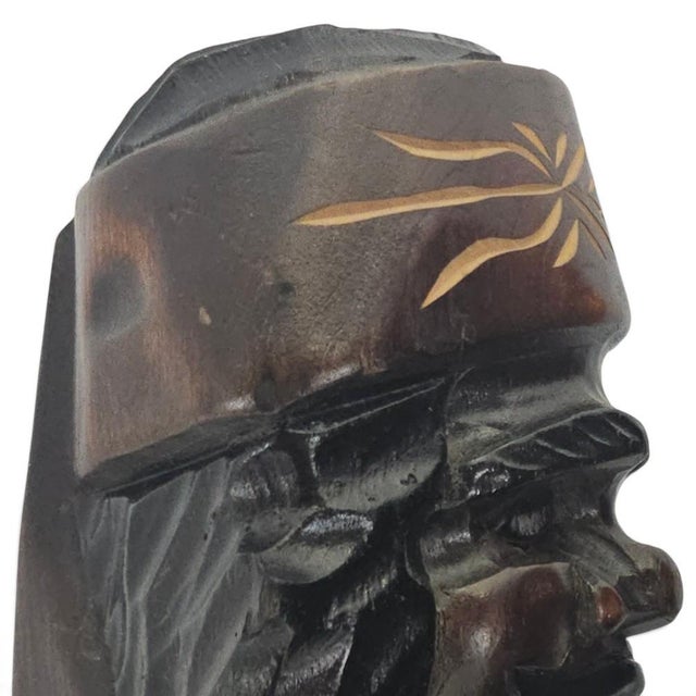 Brown 1950s Japanese Ainu Hand-Carved Wood Figures, Hokkaidō, Pair For Sale - Image 8 of 12