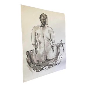 1980s Nude Woman Watercolor Painting