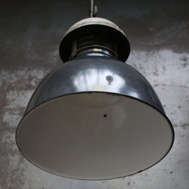 Vintage French Industrial Dark Blue Enamel Pedant Light For Sale - Image 4 of 6